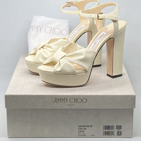 Jimmy Choo Patent Leather Ankle-Strap Platform Sandals - Picture 12 of 14